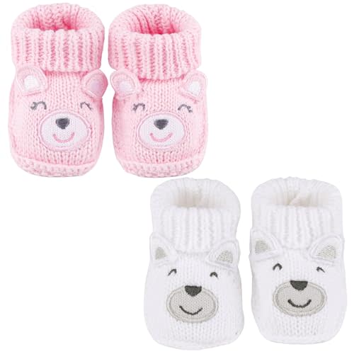 DUONITITI Newborn Knit Booties Soft Baby Sock Boots for Infant Boys Girls First Walkers 2 Pairs, 0-3 Months