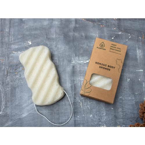 Konjac Body Sponge | Exfoliating Organic Bath Sponge With Rope Handle | All Natural Loofah | Vegan Skin Care | Zero Waste | Plantish
