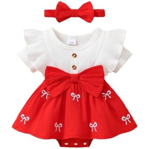 Baby Girl Summer Clothes Newborn Romper Dress Ruffle Short Sleeve Onesie Jumpsuit Outfits with Bow Headband
