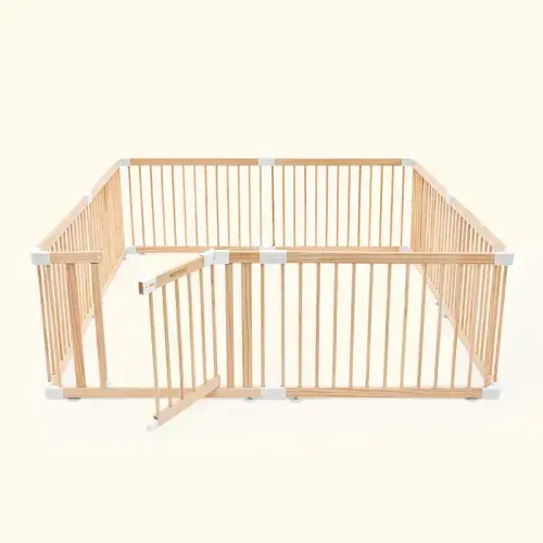 HARPPA Wooden Baby Gate Playpen | Non-Toxic Foldable DIY Adjustable Play Yard for Infants & Toddlers – Natural Finish Baby Fence for Small & Large Spaces