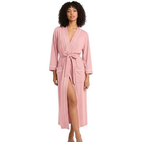 HEARTNICE Womens Cotton Robe, Soft Kimono Spa Knit Long Bathrobe Lightweight Loungewear