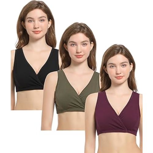 CAKYE 3 Pack Maternity Nursing Sleep Bra Breastfeeding Cotton Bralette