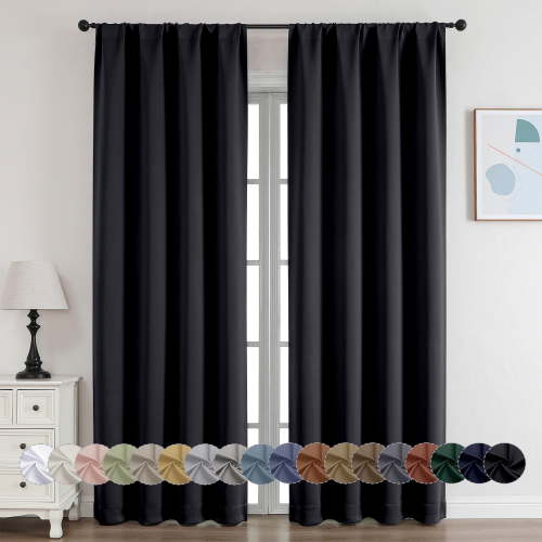 OVZME 2 Panels Black Blackout Window Curtains 84 inch Length, Thermal Insulated Room Darkening Curtain Drapes for Living Room Bedroom, W40 x L84 inch, Set of 2, Black