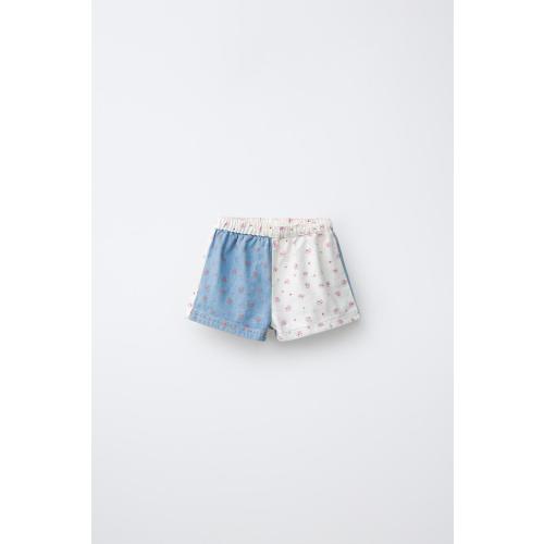 PATCHWORK FLORAL DENIM SHORTS - Blue / White | ZARA United States