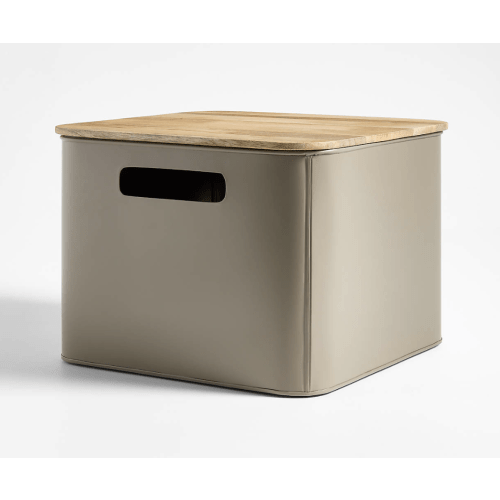 Outline Clay Brown Medium Metal Storage Bin with Wood Lid