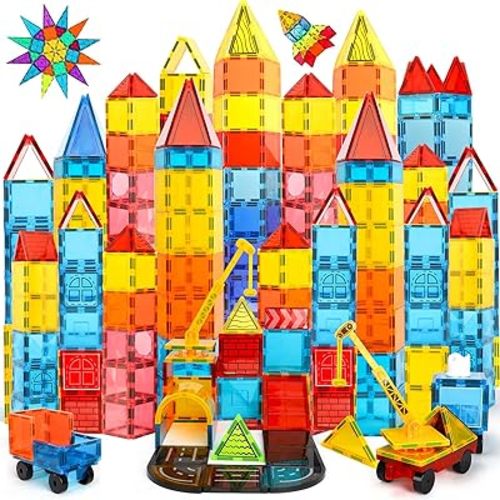 TOY Life Magnetic Tiles for Kids Ages 3-5, 80Pcs Magnet Building Toys for Kid Age 4-8, Construction Buildiing Tile for Toddler 1-3, Kids Preschool Toys