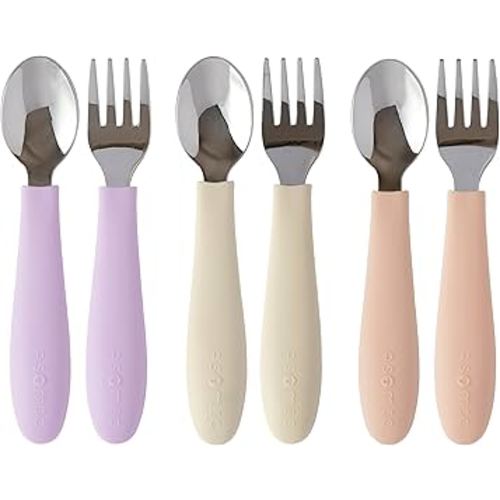 ASOMIC Premium 316 Stainless Steel Cutlery Set with Food-Grade Silicone Handles for Toddlers & Kids, 6-Piece Utensils Set with Safe Spoons & Forks, Durable & Dishwasher Safe (Pink/Lavender/Ivory)
