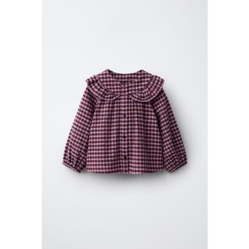 PETER PAN COLLAR PLAID SHIRT - Fuchsia | ZARA United States