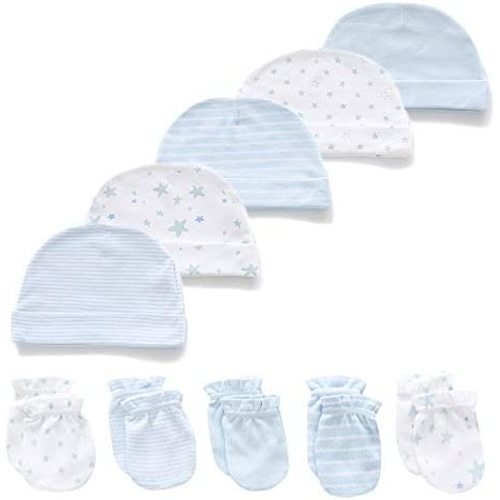 Kiddiezoom Newborn Baby Cap and Mitten Bundle Baby Hats and Mittens Baby Gloves Sets