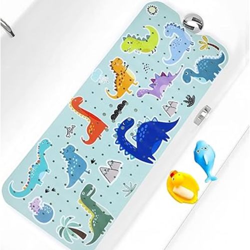 Bath Tub Shower Mat Non Slip Kids Bathtub Mat Anti Slip Baby Bath Mat for Tub 40 x 16 Inch Extra Long Toddler Bath Mat with Suction Cups and Drain Holes for Bathroom Floor,Machine Washable,Dinosaurs