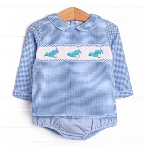 Runway Ready Smocked Diaper Set, Blue – Stitchy Fish