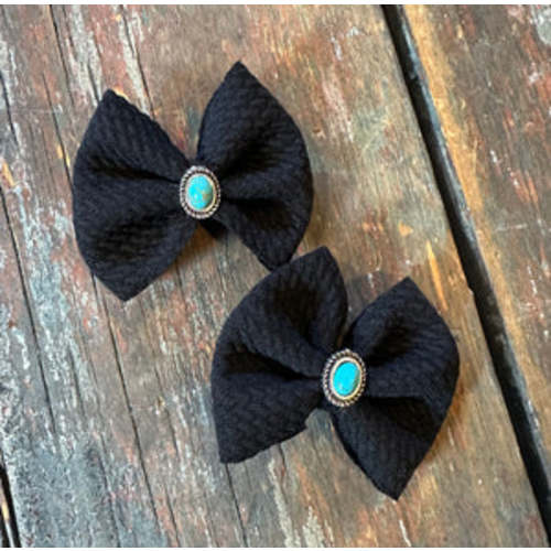 Black and turquoise clip in hair piggy bows – Six shooter boutique