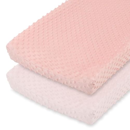 The Peanutshell Minky Dot Diaper Changing Pad Cover - Ultra Soft Baby Mat Cover for Girls, Fits 16” x 32” Changing Table Pads - Pink, 2 Pack