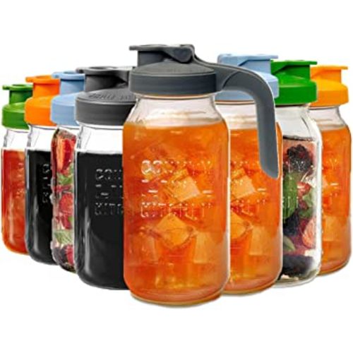 County Line Kitchen Glass Mason Jar Pitcher with Lid - Wide Mouth, 2 Quart (64 oz / 1.9 Liter) - Heavy Duty, Leak Proof - Sun & Iced Tea, Cold Brew Coffee, Breast Milk Storage, Flavored Water & More