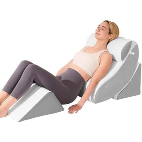 4 PCS Wedge Pillow Set for After Surgery, Memory Foam Orthopedic Bed Wedge Pillow Set, Adjustable Bed for Sleeping, Acid Reflux Relief, Post Surgery Recovery, Back Support, Leg Elevation, Gery