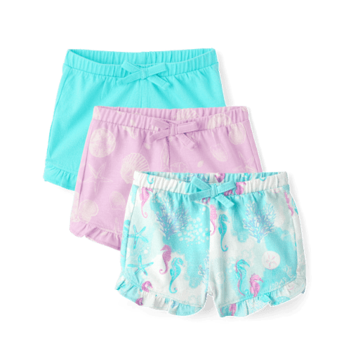 Baby Girls Seashell Ruffle Shorts 3-Pack - Blue