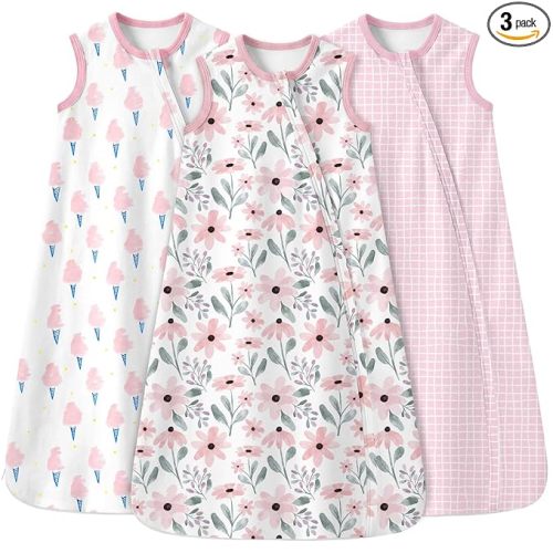 Yoofoss Baby Sleep Sack 6-12 Months 100% Organic Cotton Wearable Blanket for Babies 2-Way Zipper TOG 0.5 Infant Sleeping Sack 3 Pack, Soft Breathable
