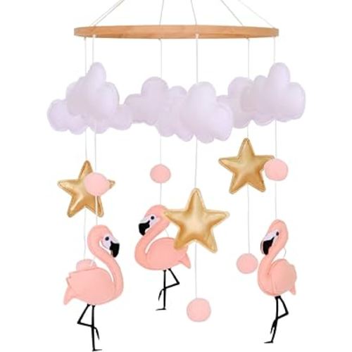 Pink Flamingo Baby Crib Mobile for Girls, Baby Mobile for Crib, Nursery Mobile, Baby Girl Mobile Boho Nursery Decoration for Pack N Play, Bassinet, Ceiling Mobile, Flamingo