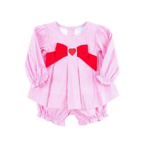 Sweet Heart Embroidered Pink Gingham Isabella Bloomer Set