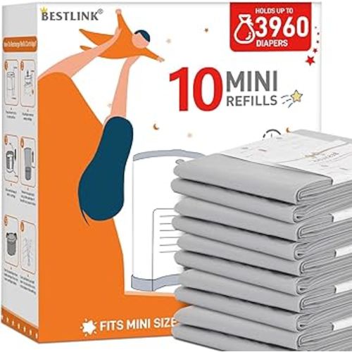 10 Pack Refills Compatible with DEKOR MINI Diaper Pails | 20% Extra Length Diaper Pail Refill Bags Liners Holds 3960 Diapers | Ultimate Odor Control with Baby Scented