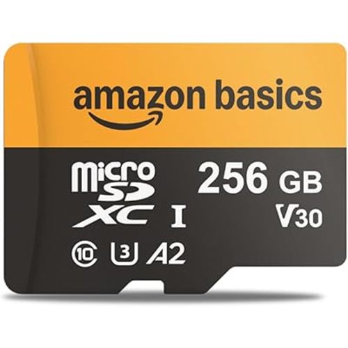 Amazon Basics 256GB microSDXC Memory Card with Adapter for Action Cameras, Full HD, Drones, Tablets, Smartphones, Read Speed Up to 200MB/s, 1-Pack