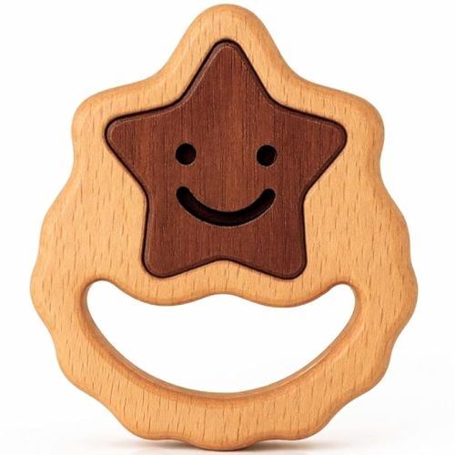 First Baby Rattle for Newborn (0–3 Months) – Natural Wooden Sensory Toy with Gentle Rattle Sound – Easy-Grip Infant Toy, Safe First Baby Gift