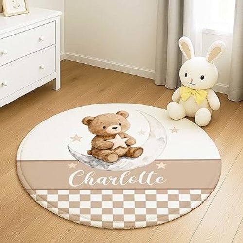 Personalized Baby Rug with Name – Custom Nursery Rug for Boys & Girls, Soft Baby Play Mat, Non Slip Floor Mat, Cute Bear Theme