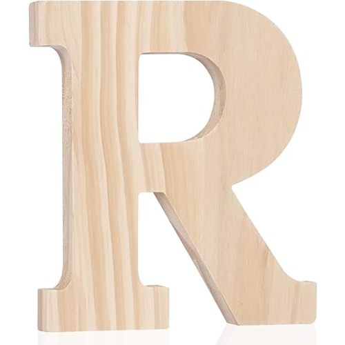 Oubest Wooden Letters 6 Inches Unfinished Wood Large Alphabet Letters for Wall Decor Home Shelf Party Table Standing Decoration Wooden Name Signs DIY Painting Craft Projects (Letter R)