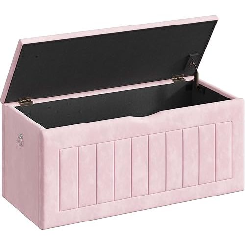 HOOBRO Velvet Toy Box, Storage Bench with Safety Hinges and Pull Rings, 39.4" Toy Chest for Kids Room, Bedroom, Living Room, Pink PK210CW01G1