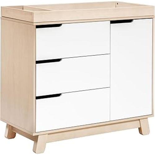 Babyletto Hudson 3-Drawer Changer Dresser with Removable Changing Tray in Washed Natural and White, Greenguard Gold Certified