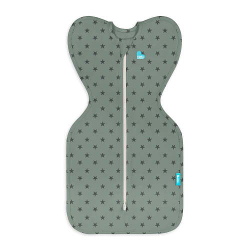 Love To Dream Swaddle Up Original Sleep Sack, 4-Way Stretch, Cotton Blend, 1.0 TOG, Deep Olive Stars, Newborn
