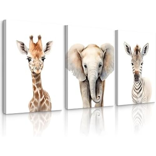 Lhoiplme Nursery Animal Wall Art Safari Baby Wall Decor Boy Room Nursery Canvas Prints Jungle Animal Art Pictures Kids Cute Safari Poster for Girl Bedroom 16x24 Inch Wrapped Canvas Set of 3