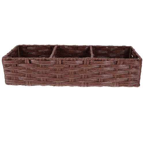 Storage Box Imitation Rattan Organizing Basket Woven Sundries Baskets for Shelves 3-compartment Dressing Table Plastic Metal