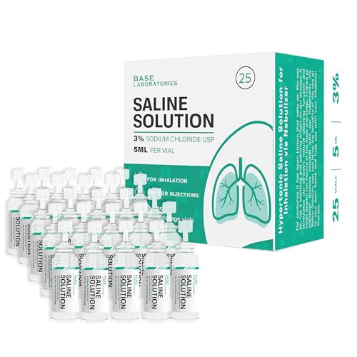 BASE LABORATORIES 3% Saline Solution for Nebulizer Machine | Saline Solution for Inhalation & Nasal Irrigation | High 3% Concentration l 25 Vials 5ml Unit Dose