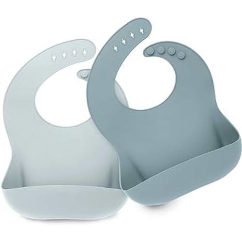 KeaBabies 2-Pack Silicone Bibs For Babies, Silicone Baby Bibs for Eating, Food-Grade Pure Silicone Bib, Toddler Bibs, Waterproof Bibs, Feeding Bibs, Silicon Bibs for Toddlers, Boys, Girls (Alps)