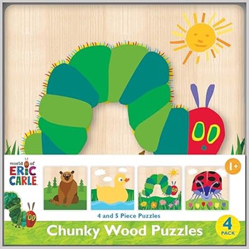 MasterPieces Eric Carle Chunky Wood Puzzle 4 Pack - Portable Jigsaw Puzzle