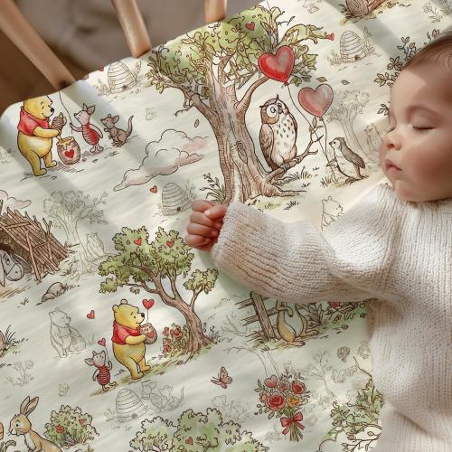 Classic Winnie The Pooh Crib Sheet Storybook Bear Inspired Vintage Woodland Bedding Baby Fitted Crib Sheet Hundred Acre Woods Nursery Decor