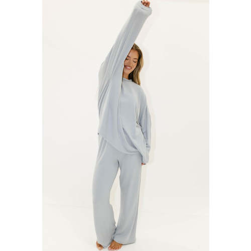 Naomi Oversized Fleece Top in Dusty Blue