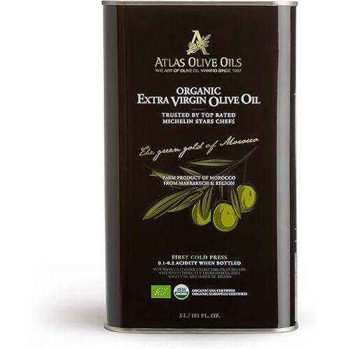Atlas 3 LT Organic Cold Press Extra Virgin Olive Oil with Polyphenol Rich from Morocco|Newly Harvested Unprocessed from One Single Family Farm | Moroccan EVOO Trusted by Award-Winning Chefs