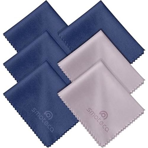 SmoTecQ Premium Microfiber Cleaning Cloths (6-Pack) – Ultra-Soft, Scratch-Free Cloths for Eyeglasses, Sunglasses, Camera Lenses, Screens & More – Washable & Reusable