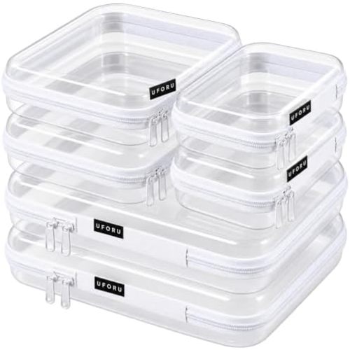 UFORU 6 PCS Clear Hard Shell Zipper Case, Diaper Bag Organizer Pouches