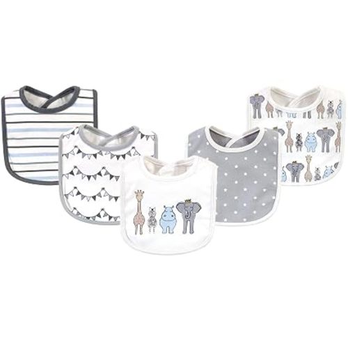 Hudson Baby Unisex Baby Cotton Bibs, Royal Safari, One Size