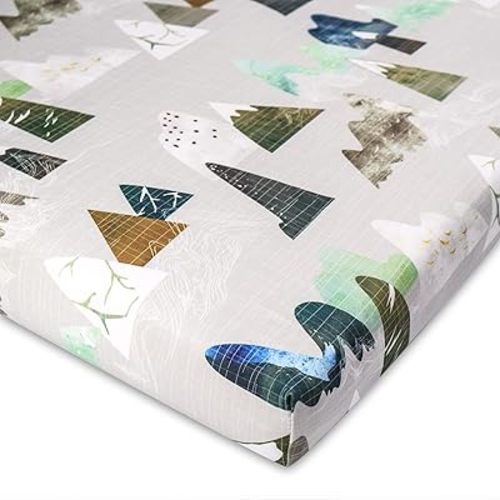 Mini Crib Sheets Mountain Pack N Play Sheets Soft Breathable Portable Playard Cover for Baby Boy
