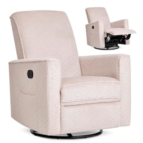 Evolur Raleigh Upholstered Manual Glider Recliner– Rocking & 360° Swivel with Smooth Glide – Greenguard Gold & FSC Certified – Modern Nursery and Living Room Chair in Light Sand