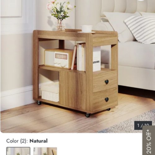 3-Tier Wooden Mobile Side End Table with Casters and 2 Drawers for Bedroom or Living Room - 25.5" x 12" x 24.5"