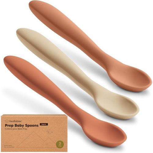 KeaBabies Silicone Baby Spoons Self Feeding 6-12 months, 3-Pack (Slate)
