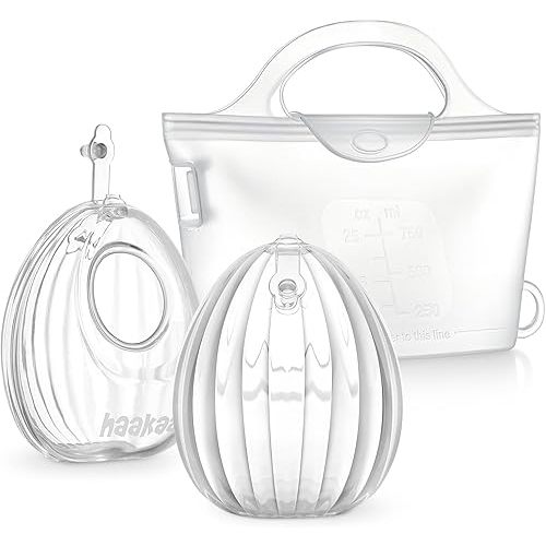 haakaa Wearable Silicone Breast Pump with Steriliser Bag, 2-in-1 Hands-Free Passive Breast Milk Catcher for Nursing Mom, Breastfeeding Essentials, 2-Pack 75ml Pumps & 1 Steriliser Bag, Frosted