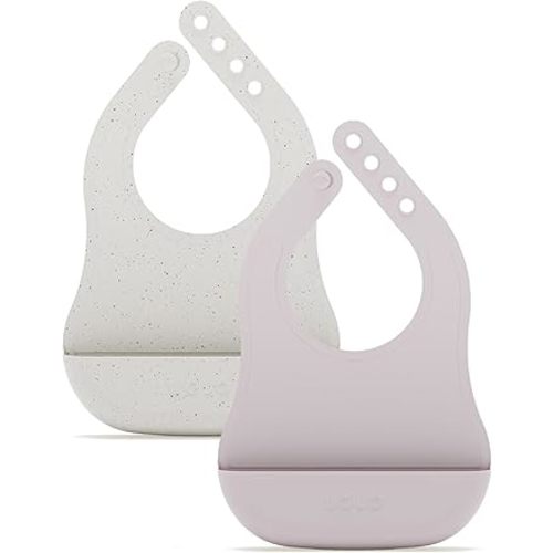 Lalo The Bib - Waterproof, Non-Toxic Silicone Baby Bib with Adjustable Neck Band & Silicone Food Pouch Catcher, Set of 2