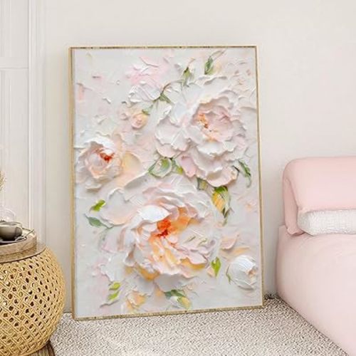 Pink Peony Florals Wall Art Textured Flower Painting Light Preppy Floral Posters Peony Flower Pictures Wall Decor Abstract Flowers Prints Wall Art Preppr White Florals Painting Bedroom Unframed