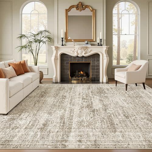 Soalmost 6x9 Area Rug for Living Room Washable Rugs Non-Slip Brown | Low-Pile Vintage Carpet for Dining Bedroom, Foldable Thin Stain Resistant Floor Mat Under Table Home Office Nursery Decor